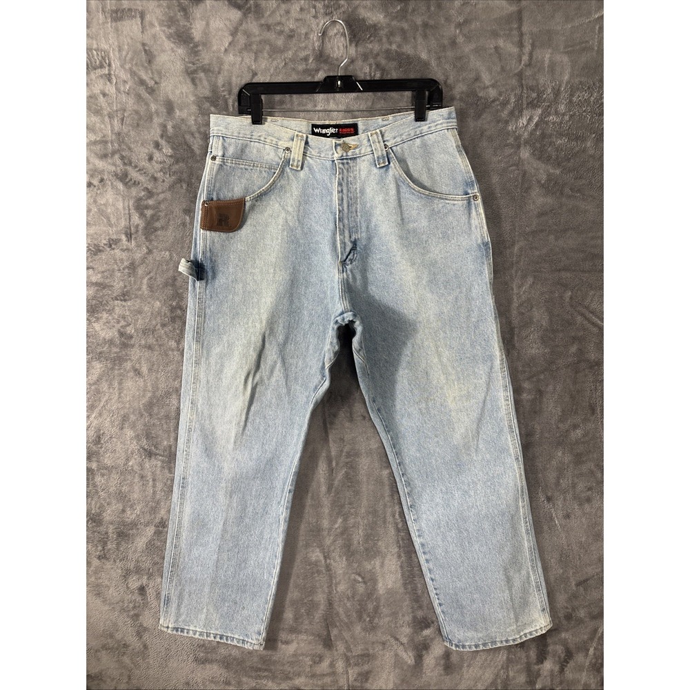 Wrangler RIGGS Workwear Carpenter Jeans Light Wash Denim Blue Mens 32x30